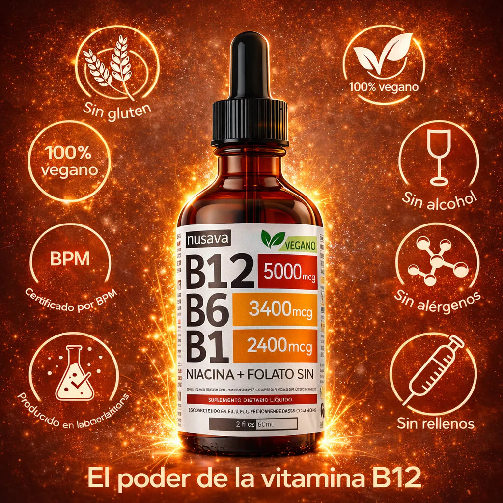 ⚡🧠 Vitaminas B12 + B6 + B1 Líquidas | Más Energía, Enfoque y Bienestar Diario 🍃💪 - 2x1 HOY 🔥